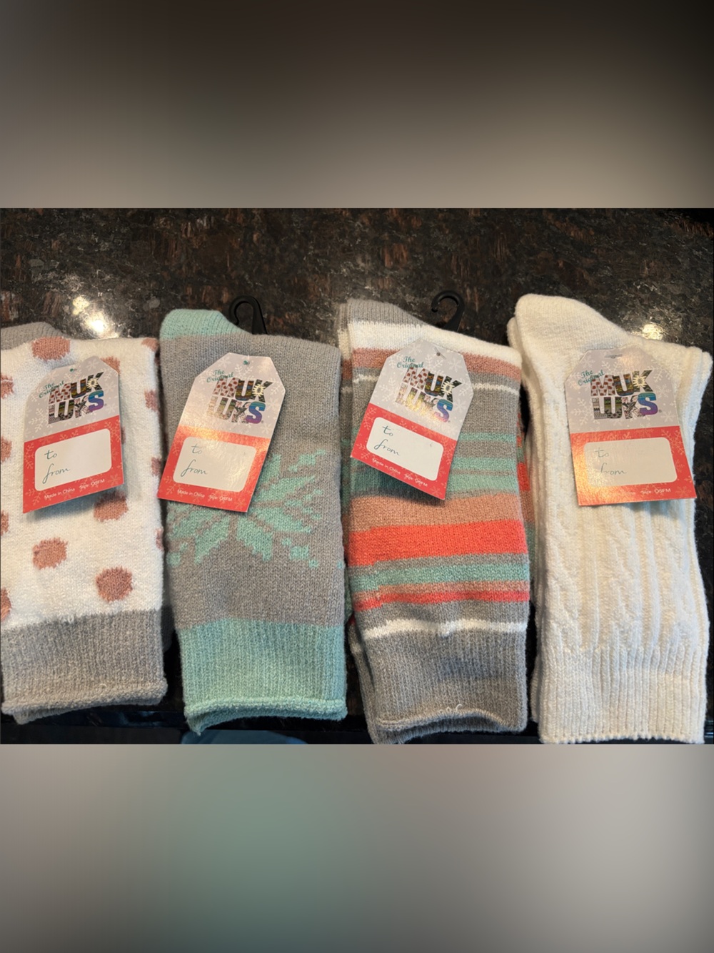 NWT Muk Luks Mixed-Pattern Crew Socks in Gray, Mint, Coral & Cream